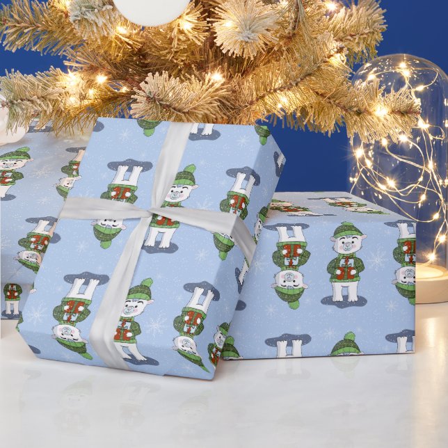 Cute Polar Bear Blue Holiday Wrapping Paper (Holidays)