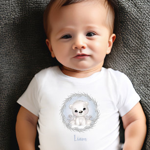 Cute Polar Bear Blue Name Winter Boy Baby T-shirt