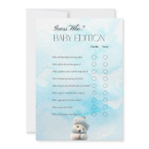 Cute Polar Bear Blue Winter Baby Shower Game Card