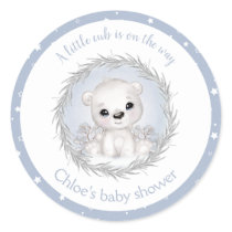 Cute Polar Bear Blue Winter Boy Baby Shower Classic Round Sticker