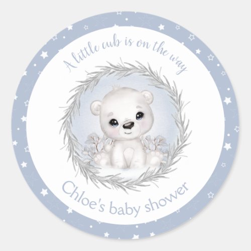 Cute Polar Bear Blue Winter Boy Baby Shower Classic Round Sticker