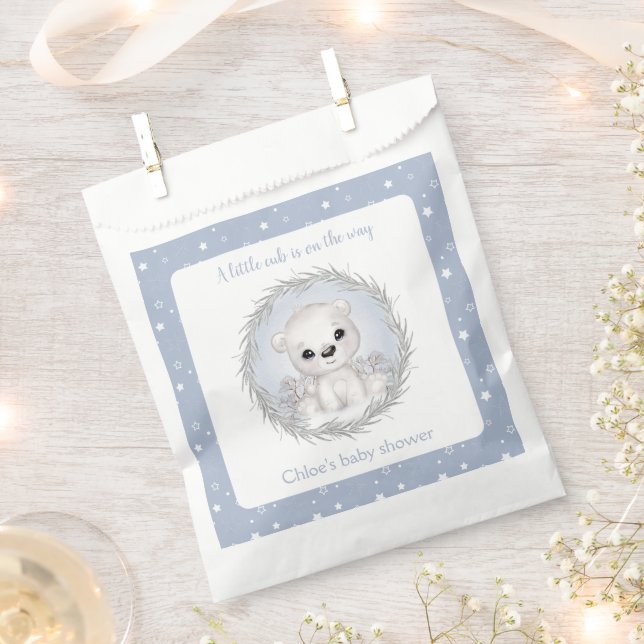 Cute Polar Bear Blue Winter Boy Baby Shower Favor Bag (Clipped)