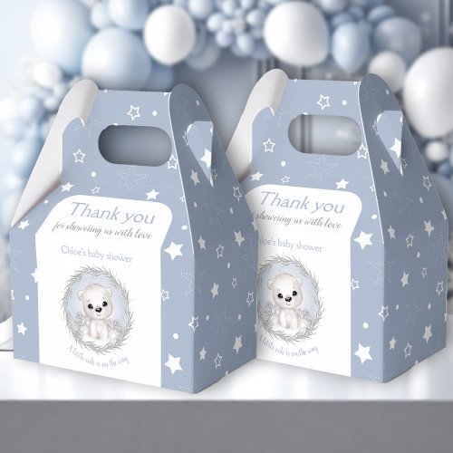 Cute Polar Bear Blue Winter Boy Baby Shower Favor Boxes