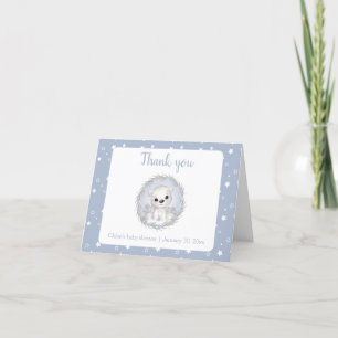 Cute Polar Bear Blue Winter Boy Baby Shower Letterpress Thank You Card
