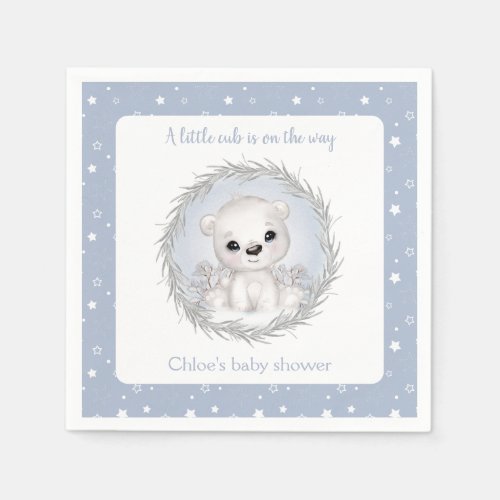 Cute Polar Bear Blue Winter Boy Baby Shower Napkins