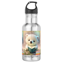 Cute Polar Bear Books Kids School Kindergarten Stainless Steel Water Bottle