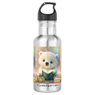 Cute Polar Bear Books Kids School Kindergarten  Stainless Steel Water Bottle