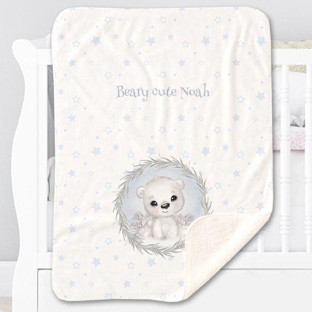 Cute Polar Bear Boy Name Winter Warm White Blue Sherpa Blanket (Cute Polar Bear Boy Name Winter Warm White Blue Sherpa Blanket)