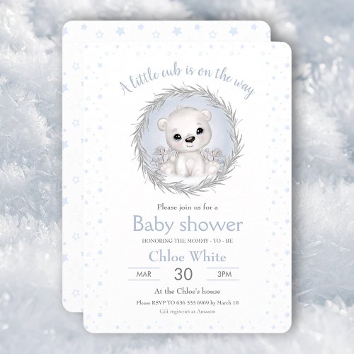 Cute Polar Bear Boy White Baby Shower Invitation