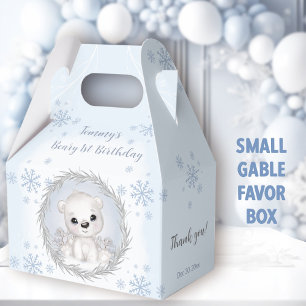 Cute Polar Bear Boy Winter Blue 1st Birthday Favor Boxes