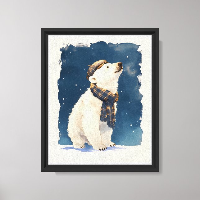 Cute Polar Bear Canvas Animal Nursery Wall Art (Front)