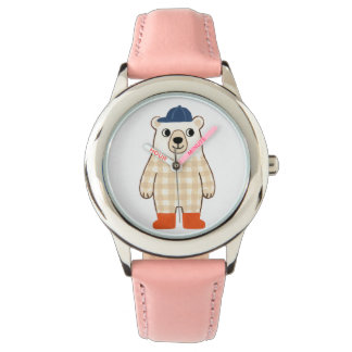 Cute Polar Bear Cap Watch – Rustic Gingham Design