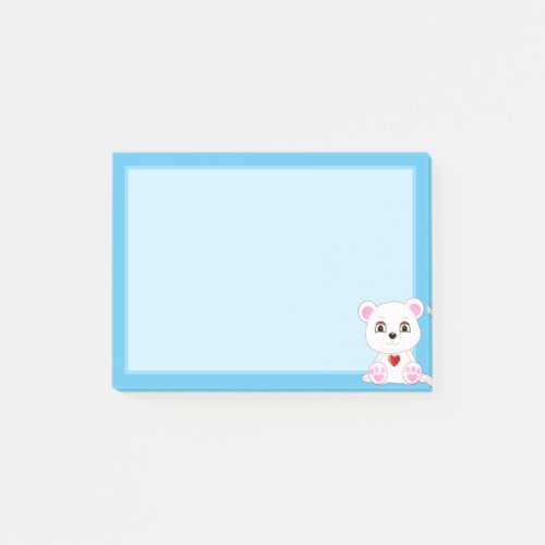 Cute Polar Bear Cartoon on Light Blue Post_it Notes