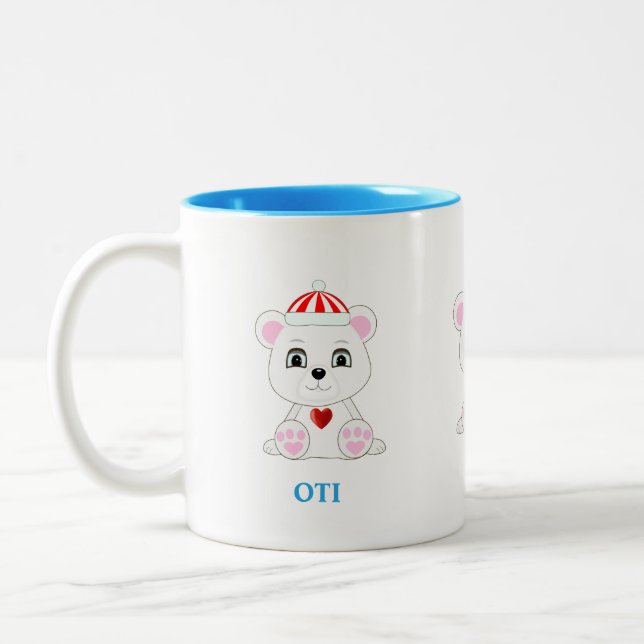 Cute Polar Bear Cartoon Two-Tone Coffee Mug (Left)
