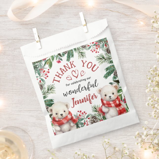 Cute Polar Bear Christmas 2nd Birthday  Favor Bag (Clipped)