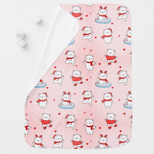 Cute Polar Bear Christmas  Baby Blanket (In Situ)
