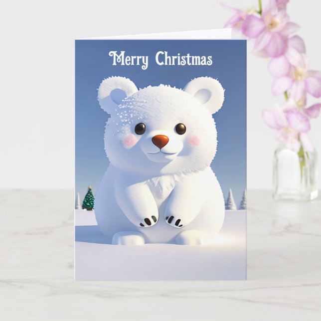 Cute Polar Bear Christmas Festive Holiday  Card (Orchid)