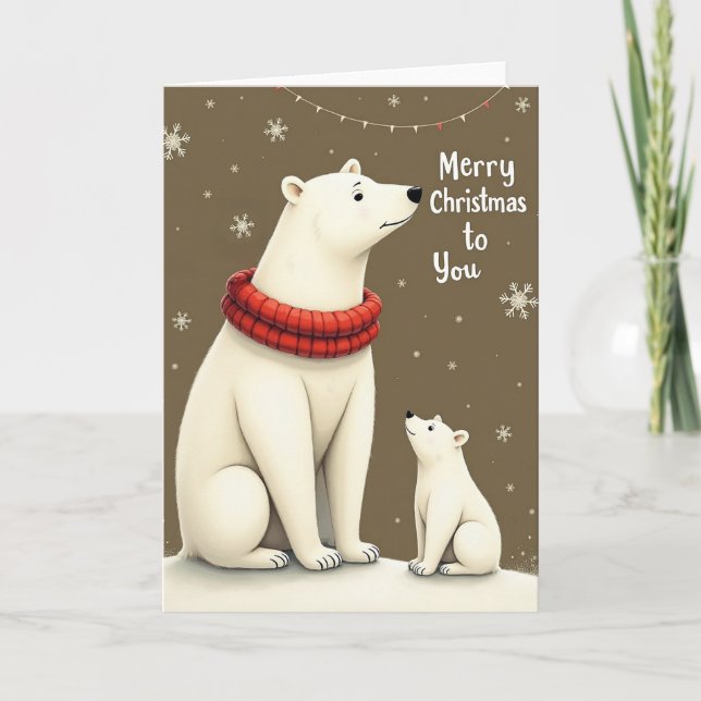 Cute Polar Bear Christmas Greeting Card (Front)