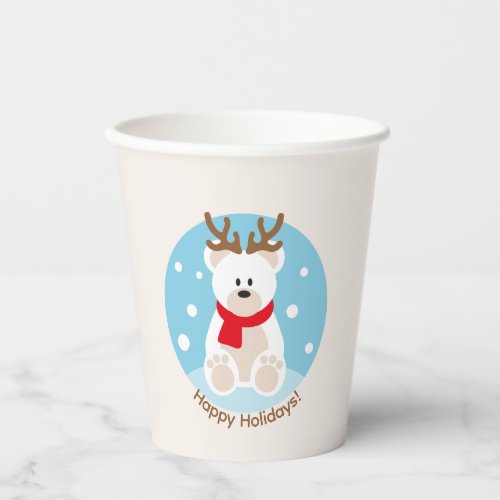 Cute Polar Bear Christmas Holiday Paper Cups