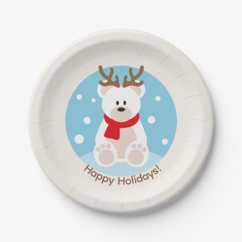 Cute Polar Bear Christmas Holiday Paper Plates