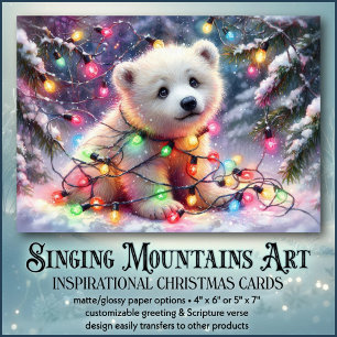 Cute Polar Bear Christmas Lights KJV Scripture Holiday Card