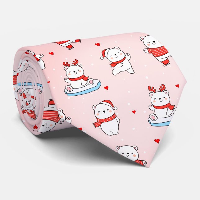 Cute Polar Bear Christmas  Neck Tie (Rolled)
