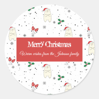 Cute polar bear Christmas pattern on a white Classic Round Sticker