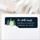 Cute Polar Bear Christmas Return Address  Label<br><div class="desc">These cute address labels feature a hand drawn polar bear,  wearing a winter hat and standing in front of some Christmas trees. Perfect for sending out Christmas holiday greetings! The background is navy blue but can be customized to any color you'd like.</div>