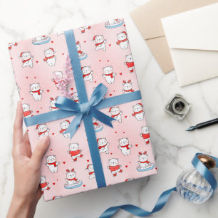 Cute Polar Bear Christmas Seamless Pattern Wrapping Paper