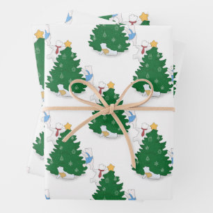 Cute Polar Bear Christmas Tree Wrapping Paper Sheets