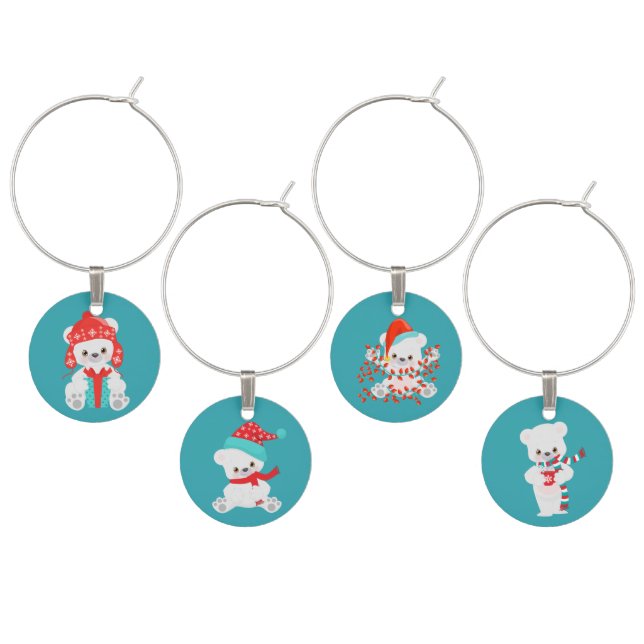 Cute Polar Bear Christmas Wine Charm (Staggered)