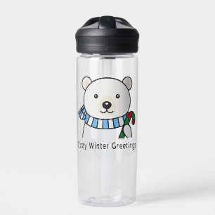 Cute Polar Bear "Cozy Winter Greetings"   Kawaii  Water Bottle