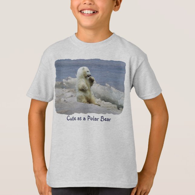 Cute Polar Bear Cub & Arctic Ice Kids Shirt (Front)
