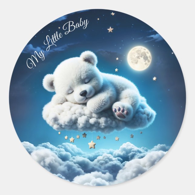 Cute Polar bear cub beauty fluffy clouds Classic Round Sticker (Front)