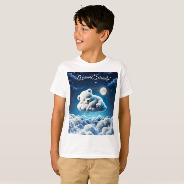Cute Polar bear cub beauty fluffy clouds T-Shirt (Front Full)
