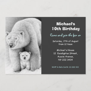 Cute Polar Bear & Cub Birthday Party Invitation