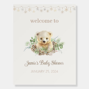 Cute Polar Bear Cub Boho Winter Baby Shower Sign