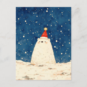 Cute Polar Bear Cub in Starry Arctic Night Postcard
