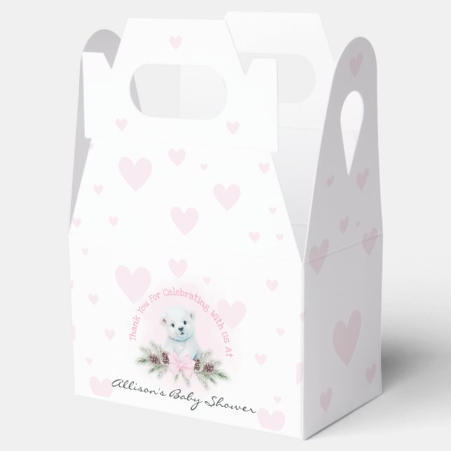 Cute Polar Bear Cub Pink Girl Winter Baby Shower Favor Boxes (Opened)