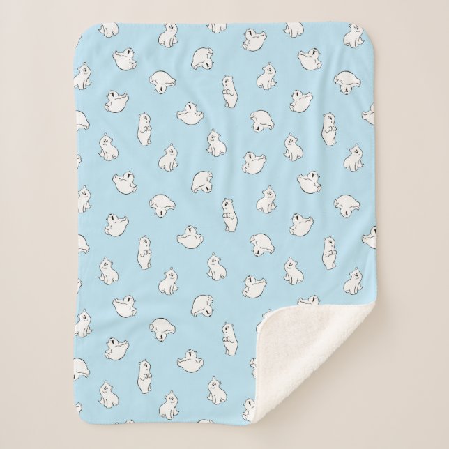Cute Polar Bear Cubs Blue Baby Kids Sherpa Blanket (Front)