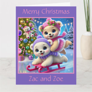 Cute Polar Bear Cubs on Sled Card