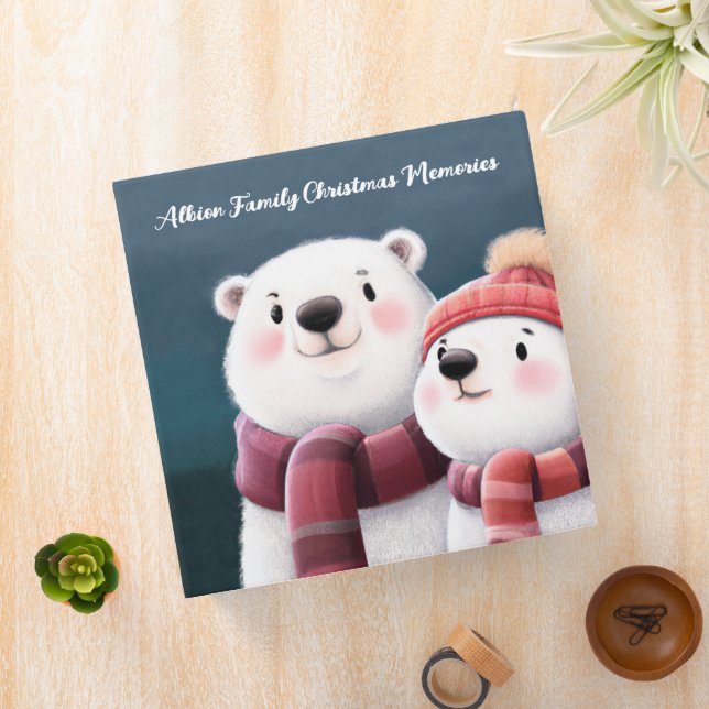 Cute Polar Bear Cubs Wearing Scarves 3 Ring Binder (In Situ)