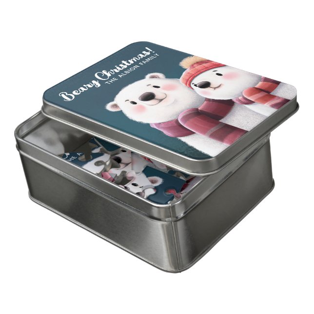 Cute Polar Bear Cubs Wearing Scarves Jigsaw Puzzle (Lid Open)
