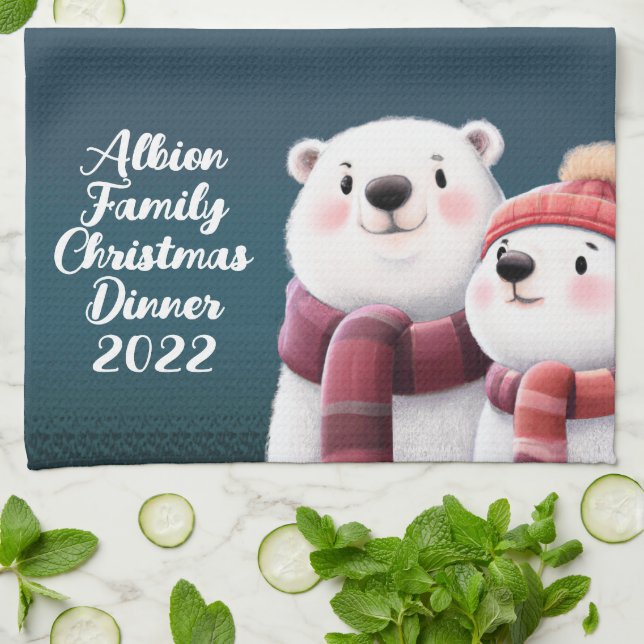 Cute Polar Bear Cubs Wearing Scarves Kitchen Towel (Folded)