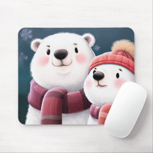 Cute Polar Bear Cubs Wearing Scarves Mouse Pad