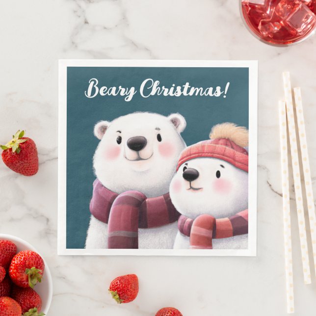 Cute Polar Bear Cubs Wearing Scarves Paper Dinner Napkins (Insitu)