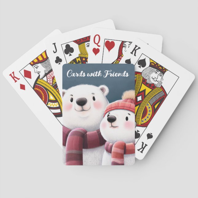 Cute Polar Bear Cubs Wearing Scarves Poker Cards (Back)