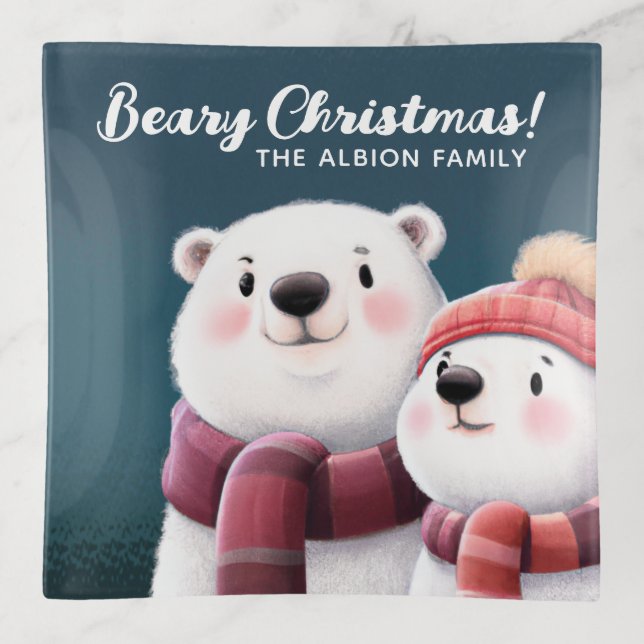 Cute Polar Bear Cubs Wearing Scarves Trinket Tray (Front)