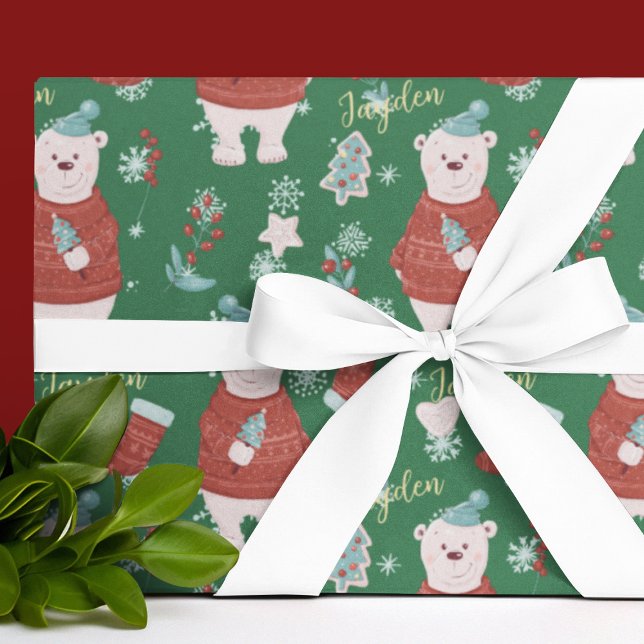 Cute Polar Bear Custom Kids Christmas Wrapping Paper (Cute Cartoon Animals Polar Bear Custom Wrapping Paper
)