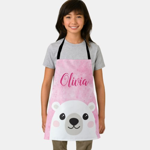 Cute polar bear custom name pink apron